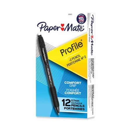 Paper Mate PROFILE MECHANICAL PENCILS, 0.7 MM, HB #2, BLACK LEAD, BLACK BARREL, DOZEN 2101972
